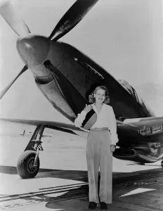 Propeller Prints: Jacqueline Cochran 1906-1980 American aviator with F-51 MUSTANG airplane