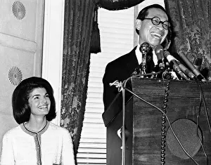Jacqueline Kennedy and Architect Ieoh Ming Pei. Pei had been chosen as the architect for the John F. Kennedy Memorial Library. Mr