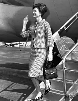 Plaid Suit Prints: Jacqueline Kennedy deplanes in New York City