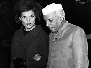 1960s Candids Prints: Jacqueline Kennedy, and Indian Prime Minister Jawaharlal Nehru walk towards the White House