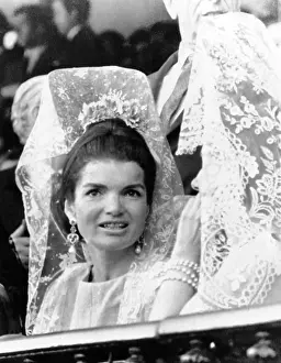 Presidents Widows Prints: Jacqueline Kennedy wears a traditional lace mantilla to the bullfights in Seville
