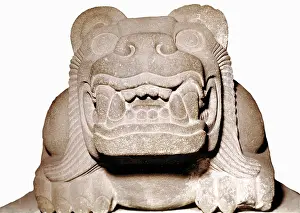 Pre Columbian Prints: Jaguar shape Cuauhxicalli. Late Post-classical period