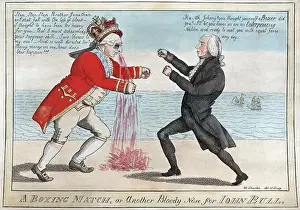 19th Century Portrait Prints: James Madison, A boxing match, or another bloody nose for John Bull