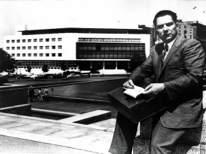 James R Prints: JAMES R. HOFFA-The union leader during a lunch recess of the Senate Labor Rackets Committee in Washington