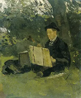 Painters Prints: Jan Verkade Painting under a Tree at Hattem