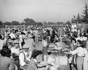 Luggage Prints: Japanese-Americans at the Santa Anita Assembly Center where family groups identify their baggage prior to departure to