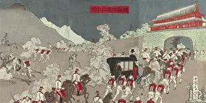 Woodcut Prints: Japanese army expels Korean soldiers from the king's palace in Seoul