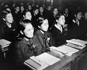 Reconstruction Prints: Japanese girls seated at desks in newly rebuilt Catholic school in Tokyo