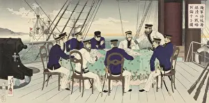 Woodcut Prints: Japanese naval officers plan for the naval Battle of the Yellow Sea