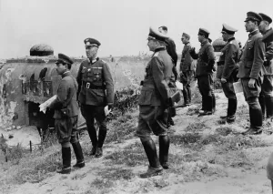 Defenses Prints: Japanese officers inspect Maginot Line, after the German defeat of France in World War 2