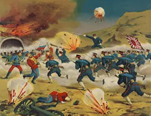 China Prints: Japanese and Russian soldiers in fierce battle at Chiu-tien-Ch'eng, Manchuria