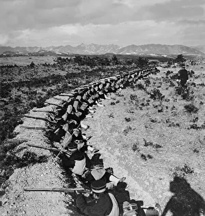 China Prints: Japanese soldiers in an entrenched position in Manchuria