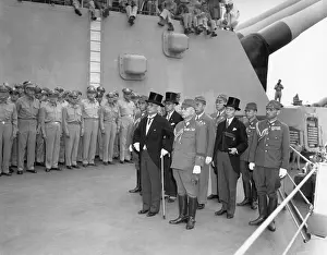 Formal Dress Prints: Japanese surrender signatories arrive aboard the USS MISSOURI in Tokyo Bay