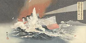 China Prints: Japanese torpedo boats Hayatori and Asagiri destroy Russian ships in Port Arthur