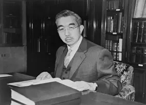 Hirohito Prints: Japan's Emperor Hirohito, at his desk in Tokyo's Imperial Palace