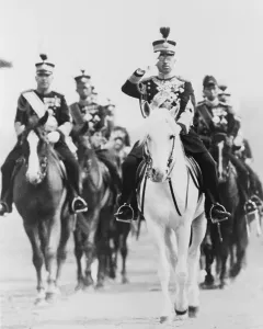 Monarchs Prints: Japan's Emperor Hirohito, saluting on horseback