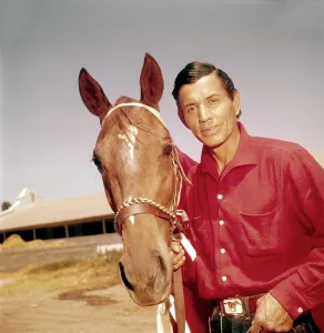 Mexico Prints: Jay Silverheels of THE LONE RANGER poses with his three-year-old girl race horse horse