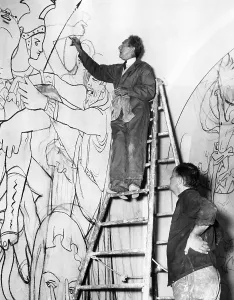 Artist Prints: Jean Cocteau works on the mural of the life of St