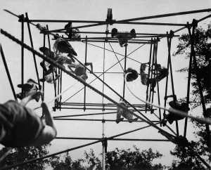 Espionage Prints: Jeds training on high bars in obstacle course at Milton Hall, England in 1944