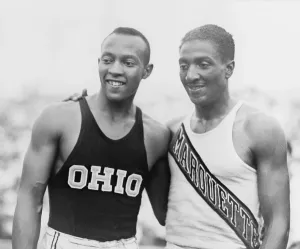 Owens Prints: Jesse Owens (1913-1980) with Ralph Metcalfe (1910-1938) teammates and rivals at the 1936 Berlin Olympics