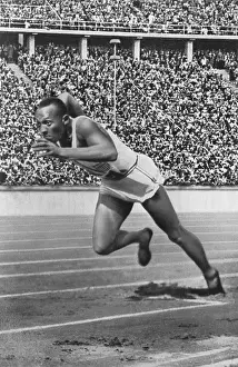 Owens Prints: Jesse Owens at start of record breaking 200 meter race at the Berlin Olympics