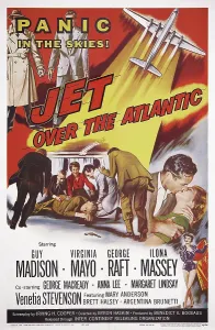 Mayo Prints: JET OVER THE ATLANTIC, l-r: Guy Madison, Virginia Mayo on poster art, 1959