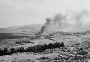 Middle East Prints: Jewish colony of Artuf in Jerusalem foothills was set on fire by Arabs, Aug. 23-31, 1929