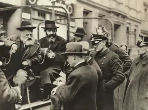 Police Prints: Jewish men stopped and interrogated by police and a Nazi uniformed man, April 12, 1933