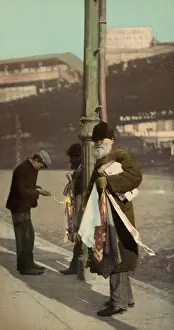 Jewish Prints: Two Jewish peddlers selling ties on the street, probably New York. Ca. 1902