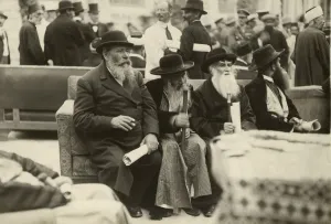 Middle East Prints: Jewish Rabbis holding Sir Herbert Samuels proclamation supporting Abdullah I bin al-Hussein