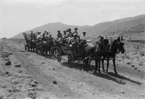 Palestine Prints: Jewish settlers arriving to establish an communal agricultural settlement