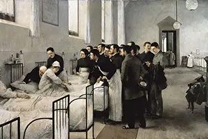 JIMENEZ ARANDA, Luis (1845-1928). The Visit of the Doctor. 1889. Costumbrism. Oil on canvas. SPAIN. Sevilla. Fine Arts Museum. AISA/Everett Collection**US SALES ONLY**
