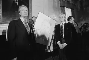 August Prints: Jimmy Carter with Andy Warhol during a reception for the Inaugural Portfolio Artists