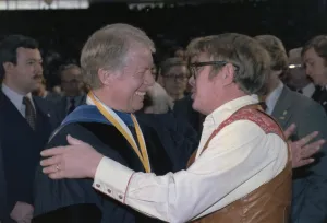 Images Dated 15th August 2011: Jimmy Carter greets his brother Billy Carter at the commencement ceremonies at Georgia Institute of Technology