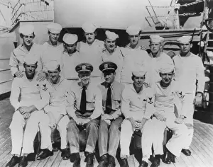 Annapolis Prints: Jimmy Carter posed with O Division on deck of U.S.S. WYOMING, June 1947