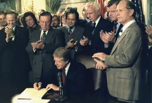 Legislation Prints: Jimmy Carter signs Airline Deregulation Act authored by Senators Edward Kennedy and Howard Cannon