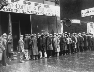 Jobless Prints: Jobless men in line at a depression era Chicago Soup Kitchen, Feb. 1931