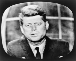 Speeches Prints: John F. Kennedy (1917-1963), addressing the nation on television. August 1962