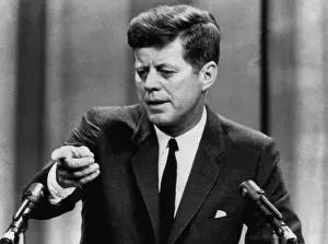 Speaking Prints: John F. Kennedy, telling a press conference that he believes Congress will pass a tax reduction bill