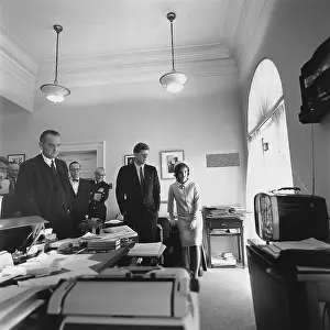 West Wing Prints: John Kennedy and others watching the first manned U