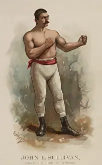Bare Chested Prints: John Lawrence Sullivan, the bare-knuckle champion in a boxing stance, 1883