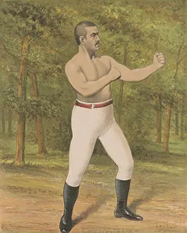 Bare Chested Prints: John Lawrence Sullivan, the bare-knuckle champion in a boxing stance, 1887