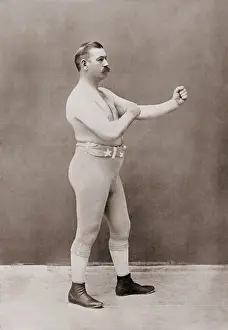 Bare Chested Prints: John Lawrence Sullivan, the bare-knuckle champion in a boxing stance, 1898