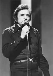 1970s Portraits Prints: Johnny Cash performing on television, circa 1970s