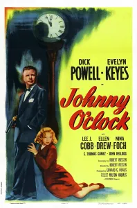 Clock Prints: JOHNNY O'CLOCK, US poster art, from left: Dick Powell, Evelyn Keyes, 1947