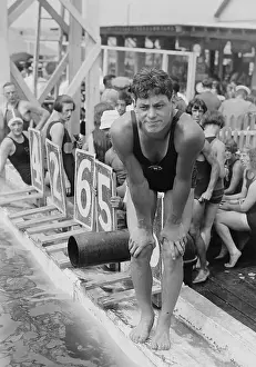 Johnny Weissmuller at competitive swimming event in the 1920s