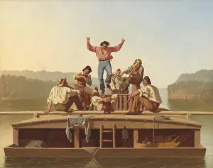 Flowing Prints: The Jolly Flatboatmen, by Caleb Bingham, 1846, American painting, oil on canvas