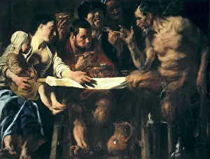 Maternal Prints: JORDAENS, Jacob (1593-1678). Satyr at the Peasant's House