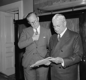 Ambassadors Prints: Joseph P. Kennedy U.S. Maritime Commissioner left with Senator Hiram W