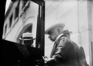 November Prints: J.P. Morgan 1837-1913 American banker and financier entering a car. Ca. 1910
